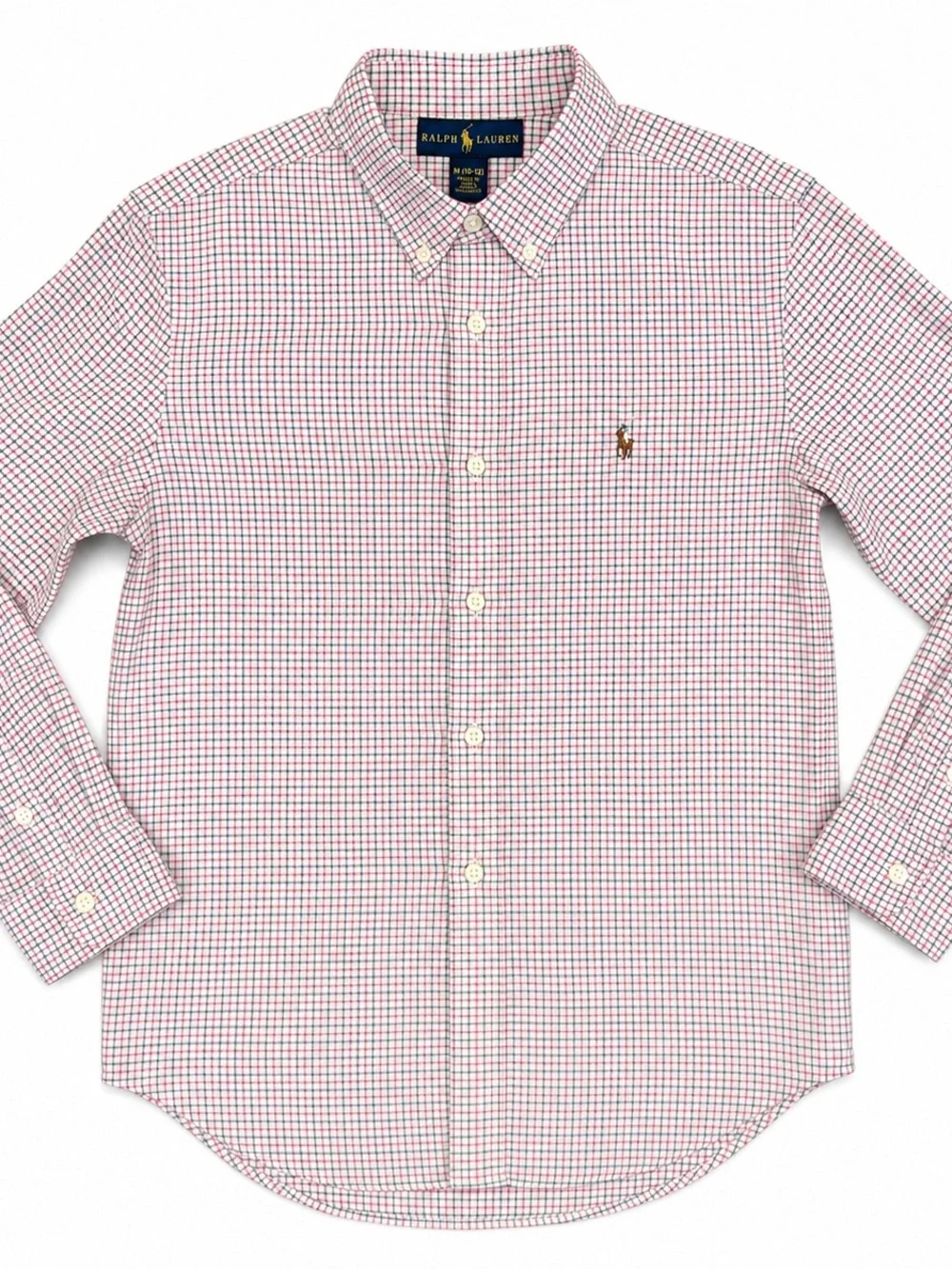 Polo Ralph Lauren Boys Pink Black Plaid Button Down Shirt 10-12 cotton